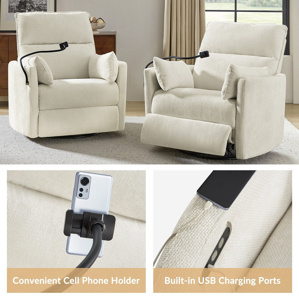 Fauteuil inclinable pivotant et électrique Barry Modern 38 pouces avec ports USB par HULALA HOME