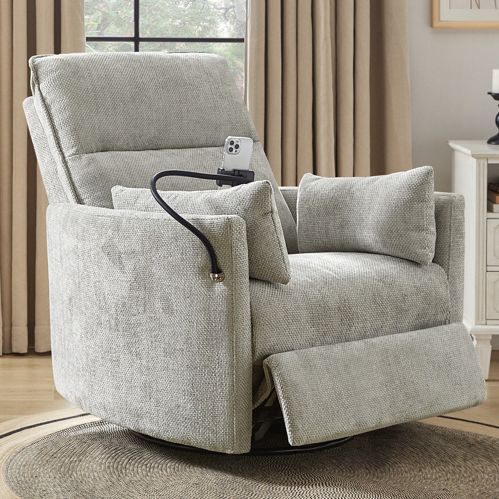 Fauteuil inclinable pivotant et électrique Barry Modern 38 pouces avec ports USB par HULALA HOME