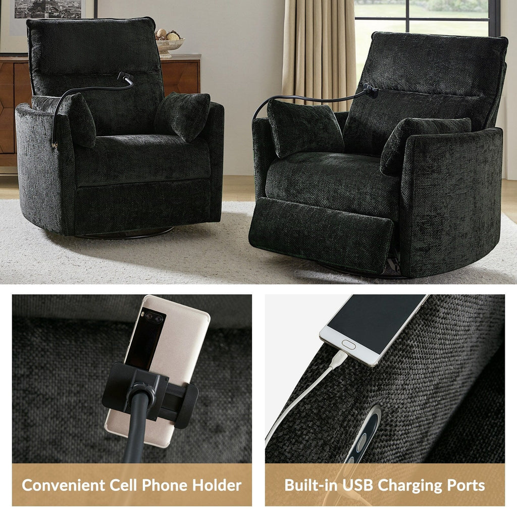 Fauteuil inclinable pivotant et électrique Barry Modern 38 pouces avec ports USB par HULALA HOME