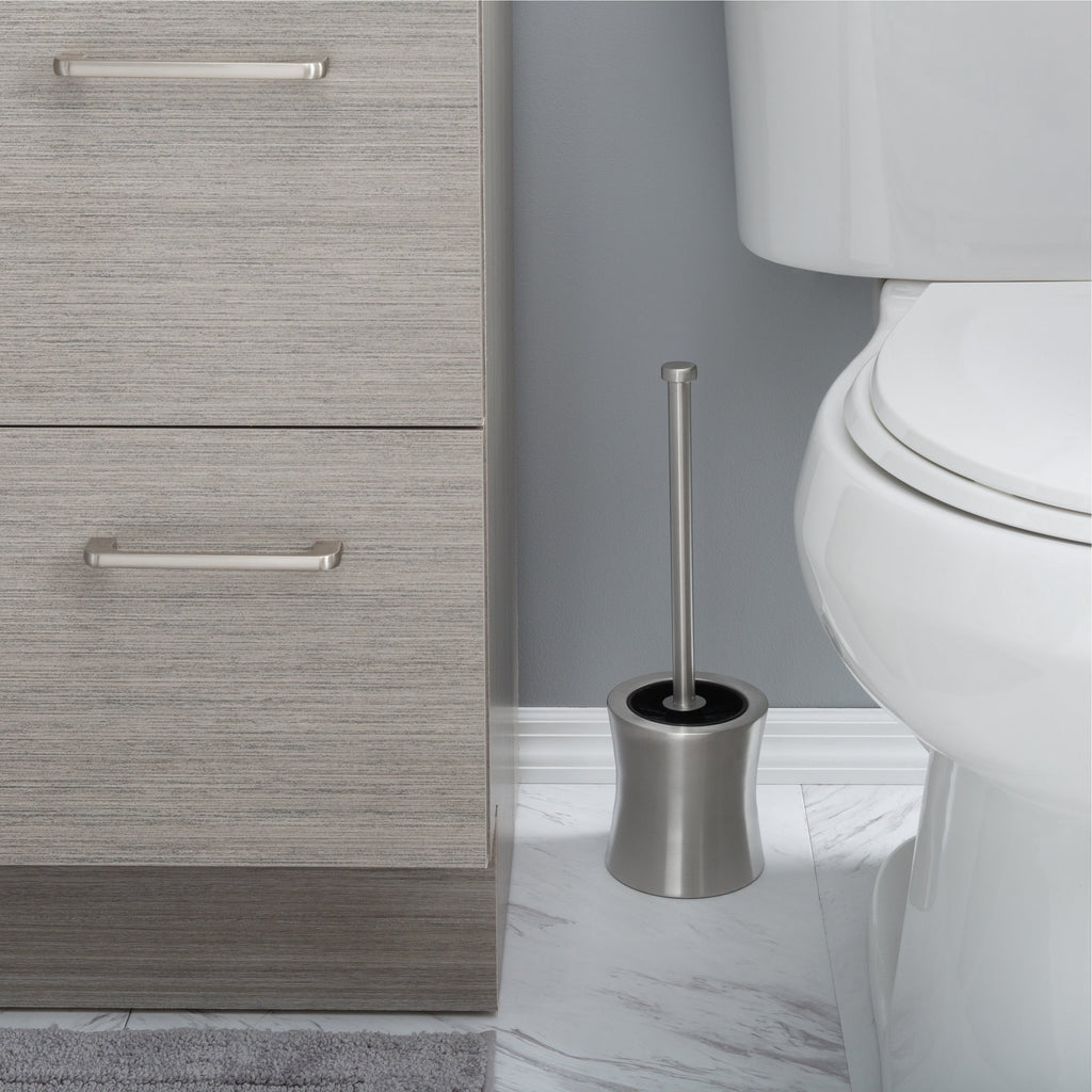 Brosse de toilette et support en acier inoxydable en forme de sablier Bath Bliss - 4,5 po x 15,4 po