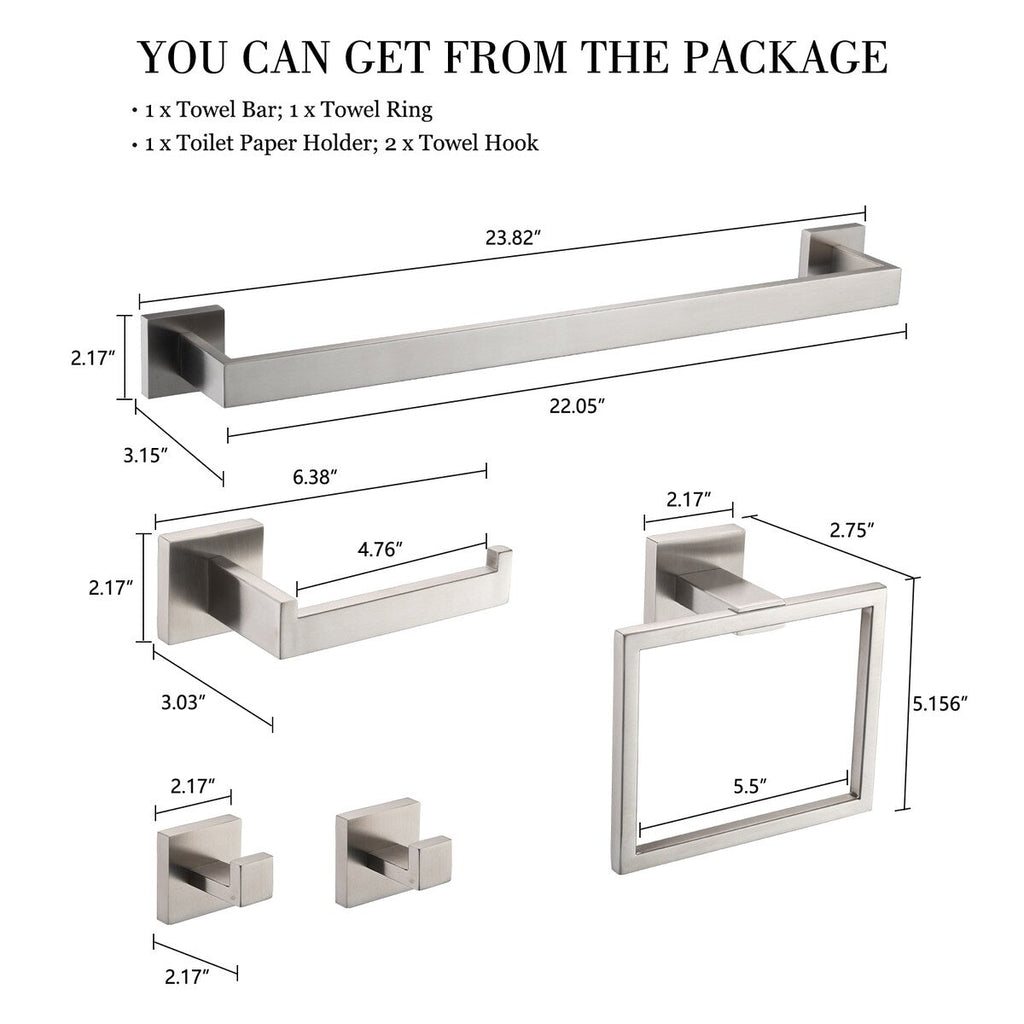 Ensemble de 5 accessoires de salle de bain Bathlet en acier inoxydable
