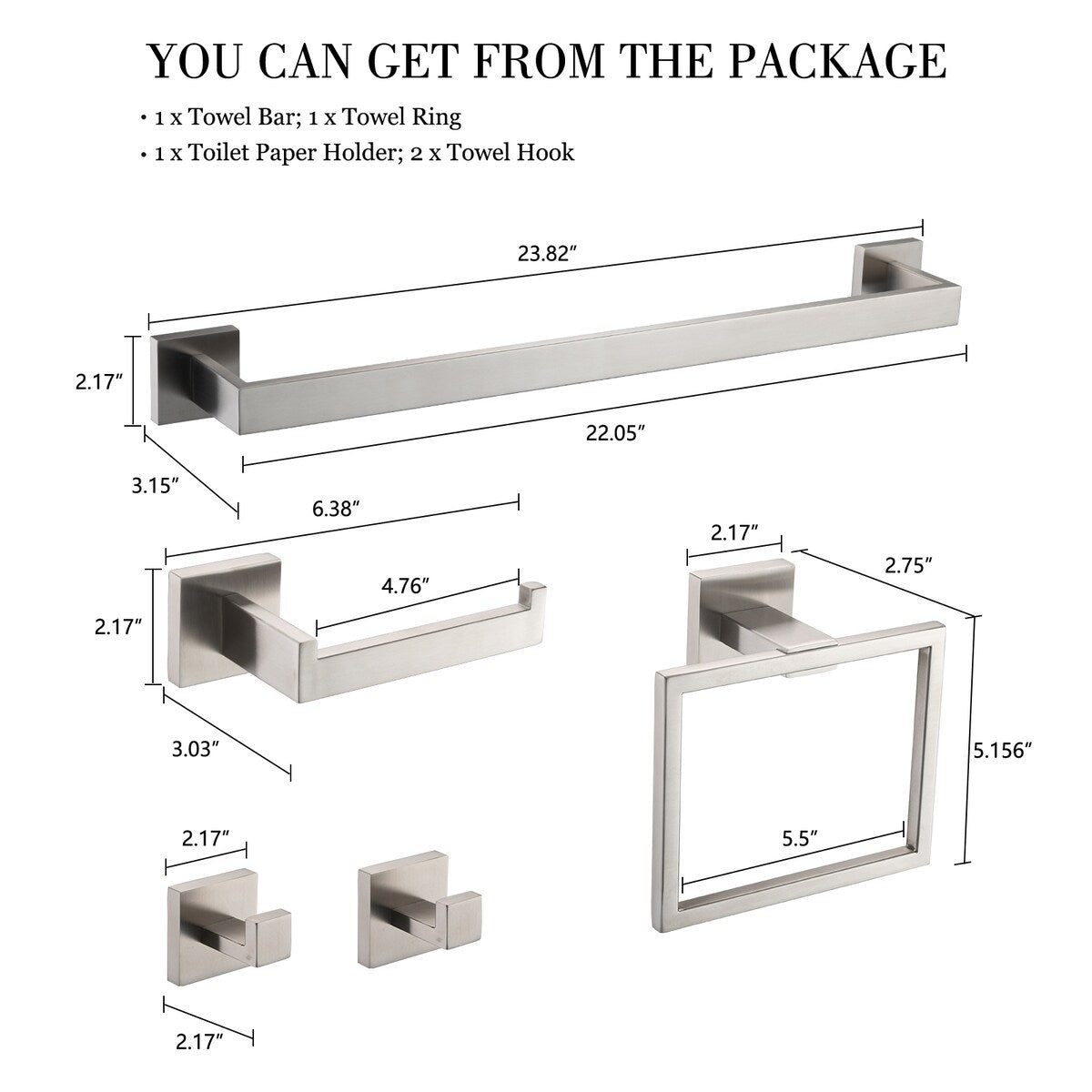 Ensemble de 5 accessoires de salle de bain Bathlet en acier inoxydable