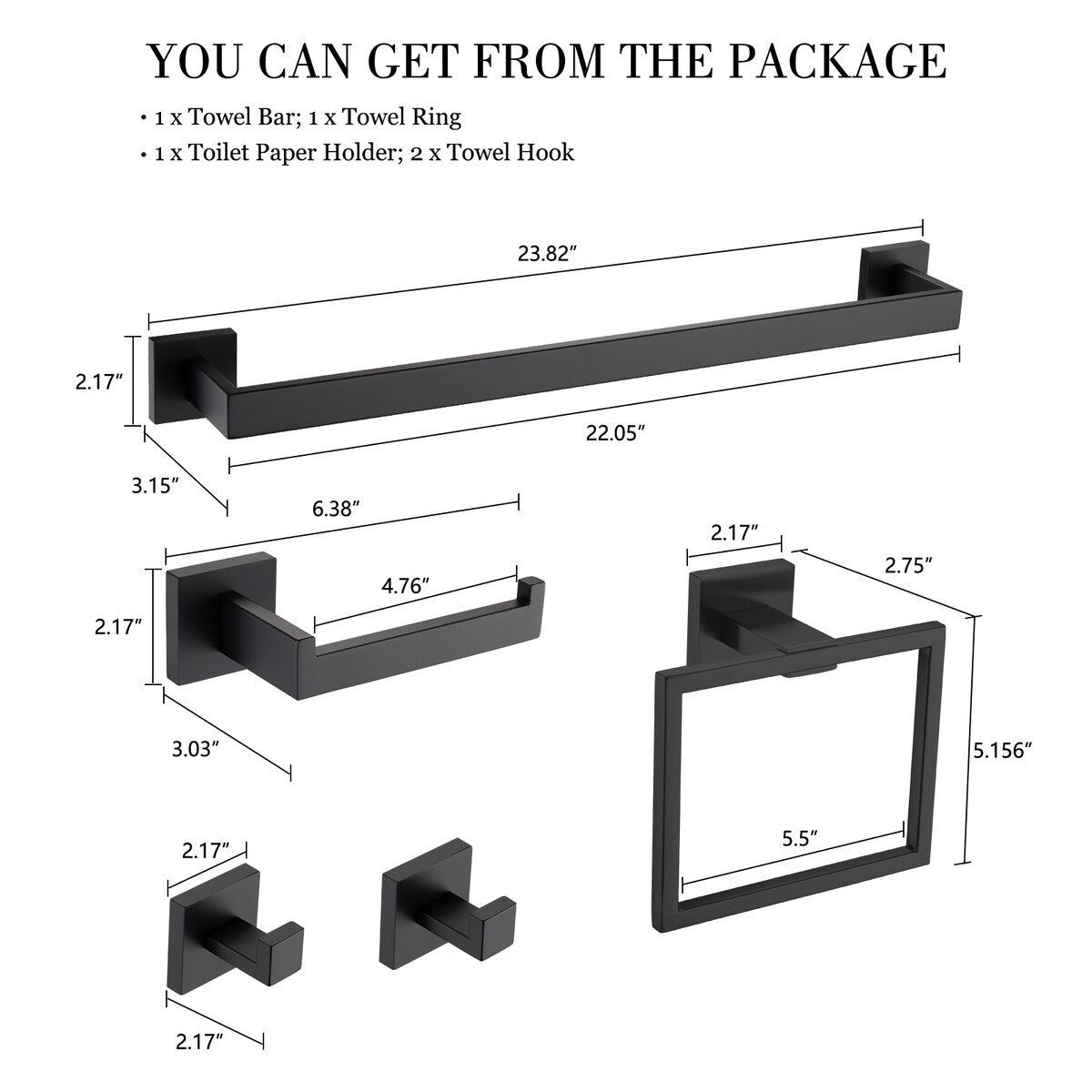 Ensemble de 5 accessoires de salle de bain Bathlet en acier inoxydable