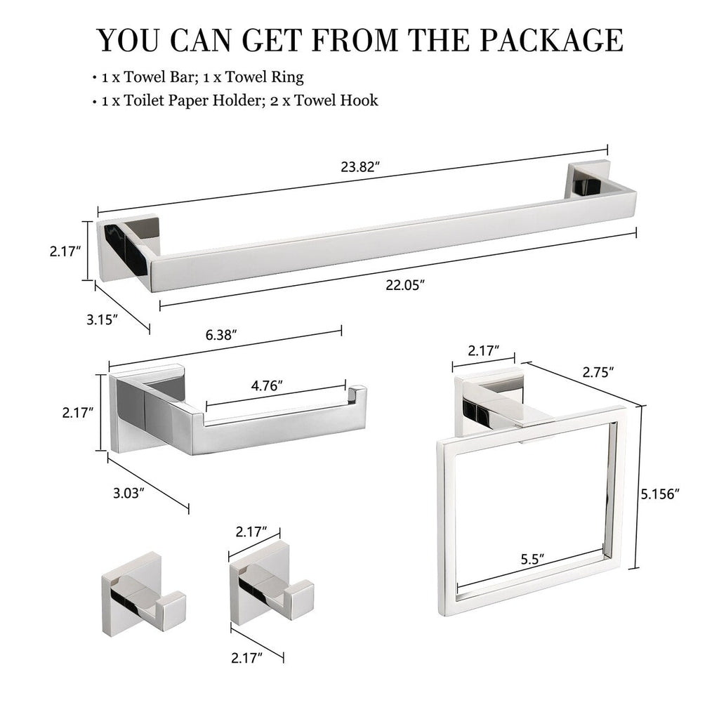 Ensemble de 5 accessoires de salle de bain Bathlet en acier inoxydable