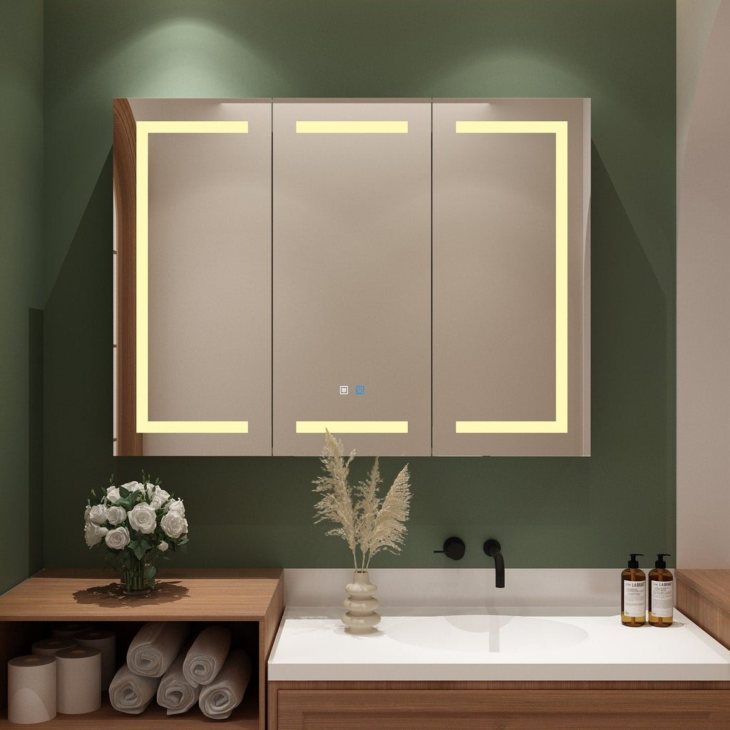 Armoire à pharmacie de salle de bain avec miroir LED antibuée 6 000 K, armoire murale blanche