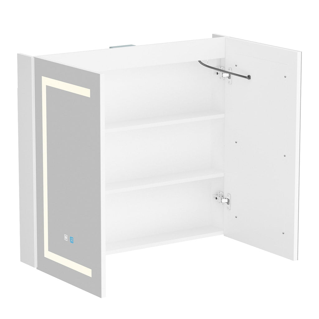 Armoire à pharmacie de salle de bain avec miroir LED antibuée 6 000 K, armoire murale blanche