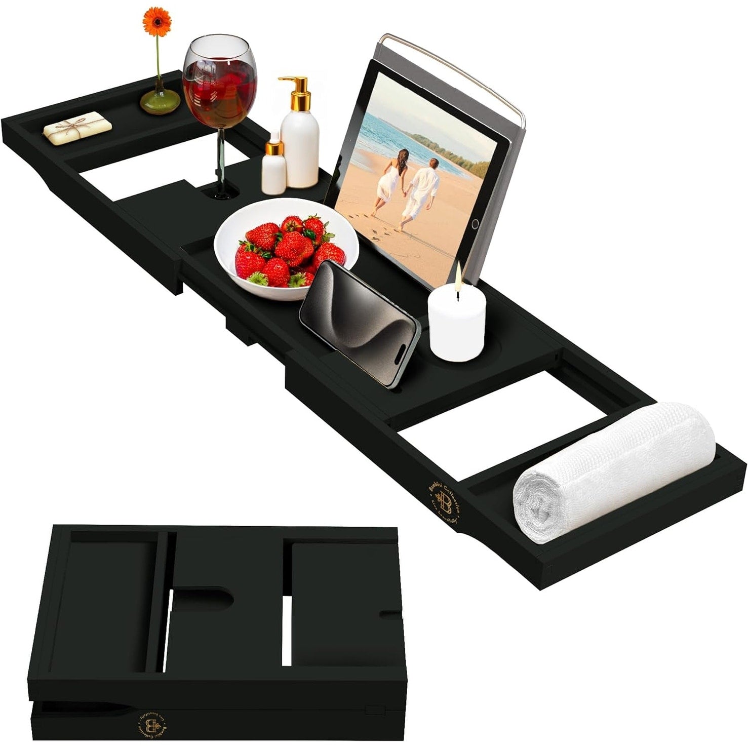 Plateau de baignoire en bambou extensible, support pour livres et tablettes, plateau de baignoire pliable