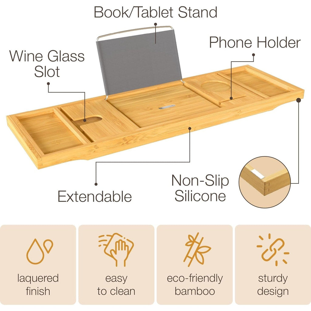 Plateau de baignoire en bambou extensible, support pour livres et tablettes, plateau de baignoire pliable