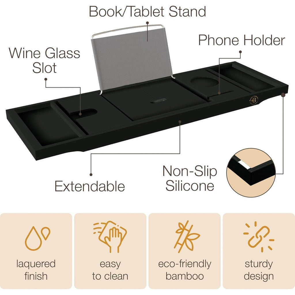 Plateau de baignoire en bambou extensible, support pour livres et tablettes, plateau de baignoire pliable