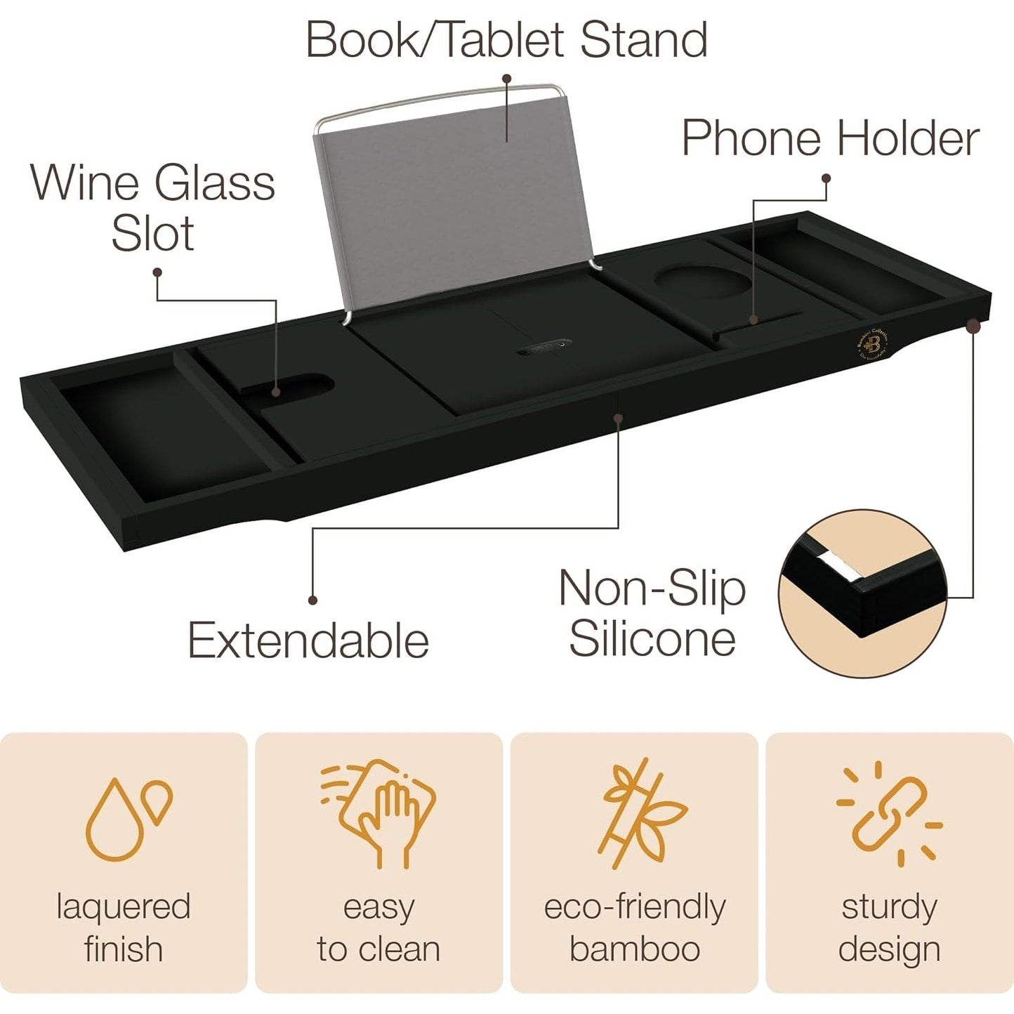 Plateau de baignoire en bambou extensible, support pour livres et tablettes, plateau de baignoire pliable