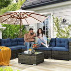 Ensemble de canapés de patio sectionnels en osier Bavorov 7 pièces bleu marine