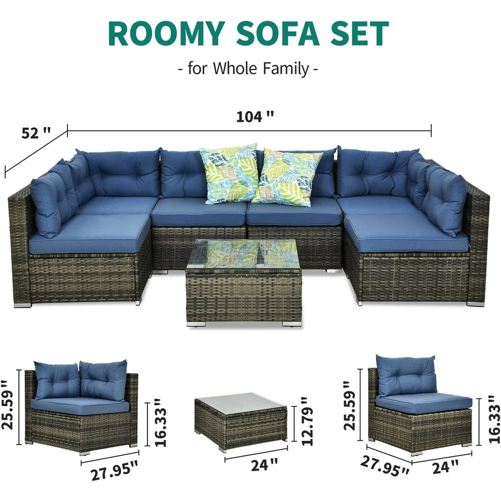 Ensemble de canapés de patio sectionnels en osier Bavorov 7 pièces bleu marine