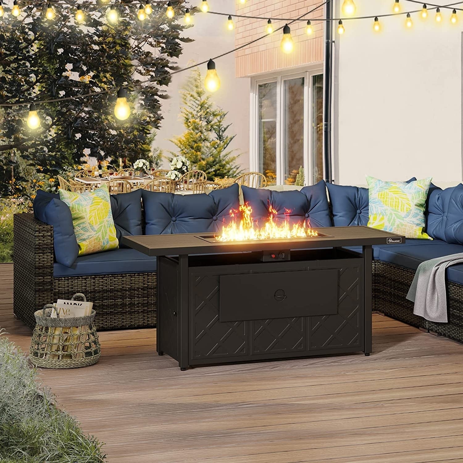 Ensemble de canapés de patio sectionnels en osier Bavorov 7 pièces bleu marine