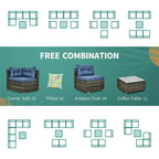 Ensemble de canapés de patio sectionnels en osier Bavorov 7 pièces bleu marine