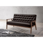 Canapé 3 places en bois rembourré en similicuir marron style rétro moderne du milieu du siècle de Baxton Studio Sorrento