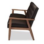 Canapé 3 places en bois rembourré en similicuir marron style rétro moderne du milieu du siècle de Baxton Studio Sorrento