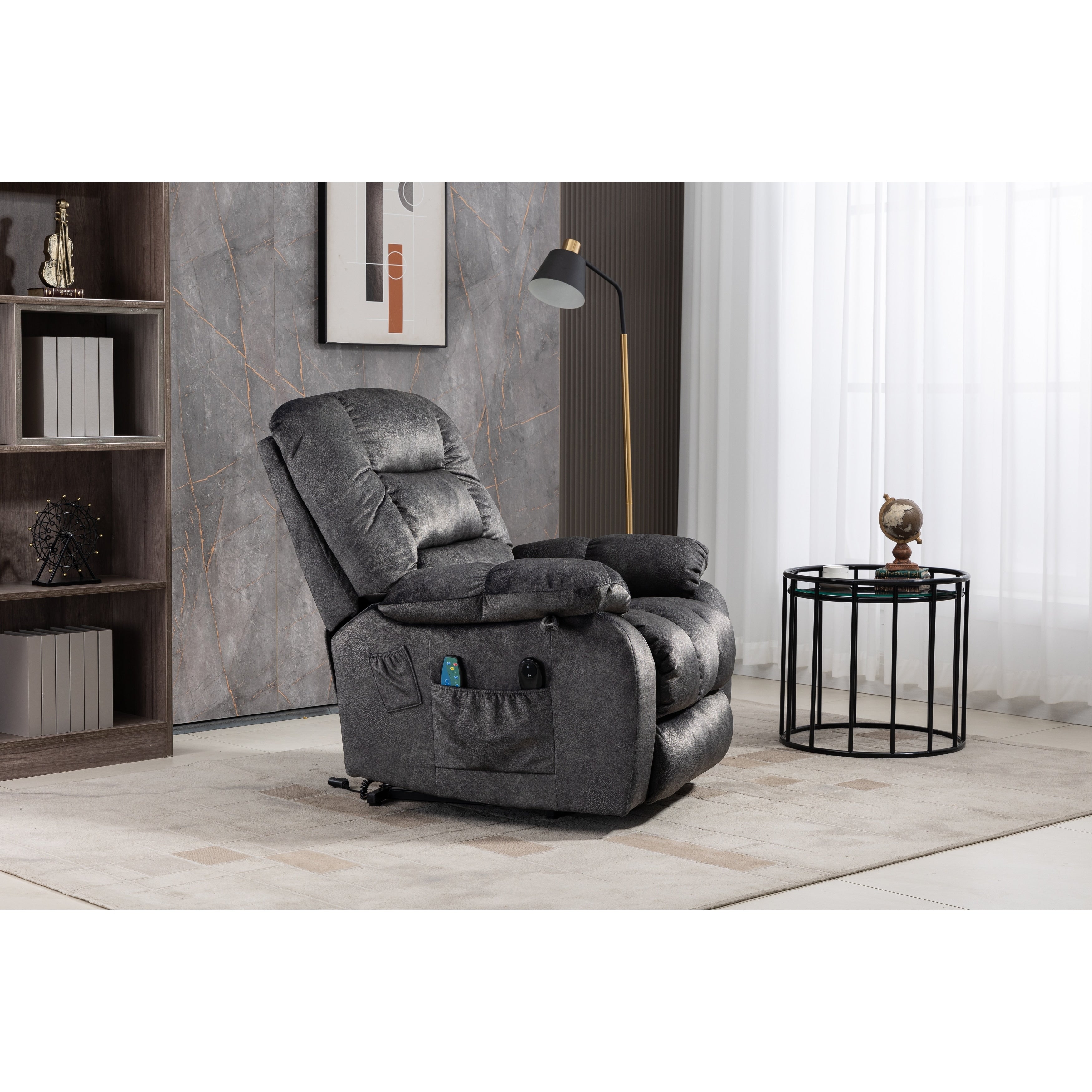 Fauteuil inclinable électrique surdimensionné en chenille gris Beacon avec massage à 8 points et chauffage lombaire