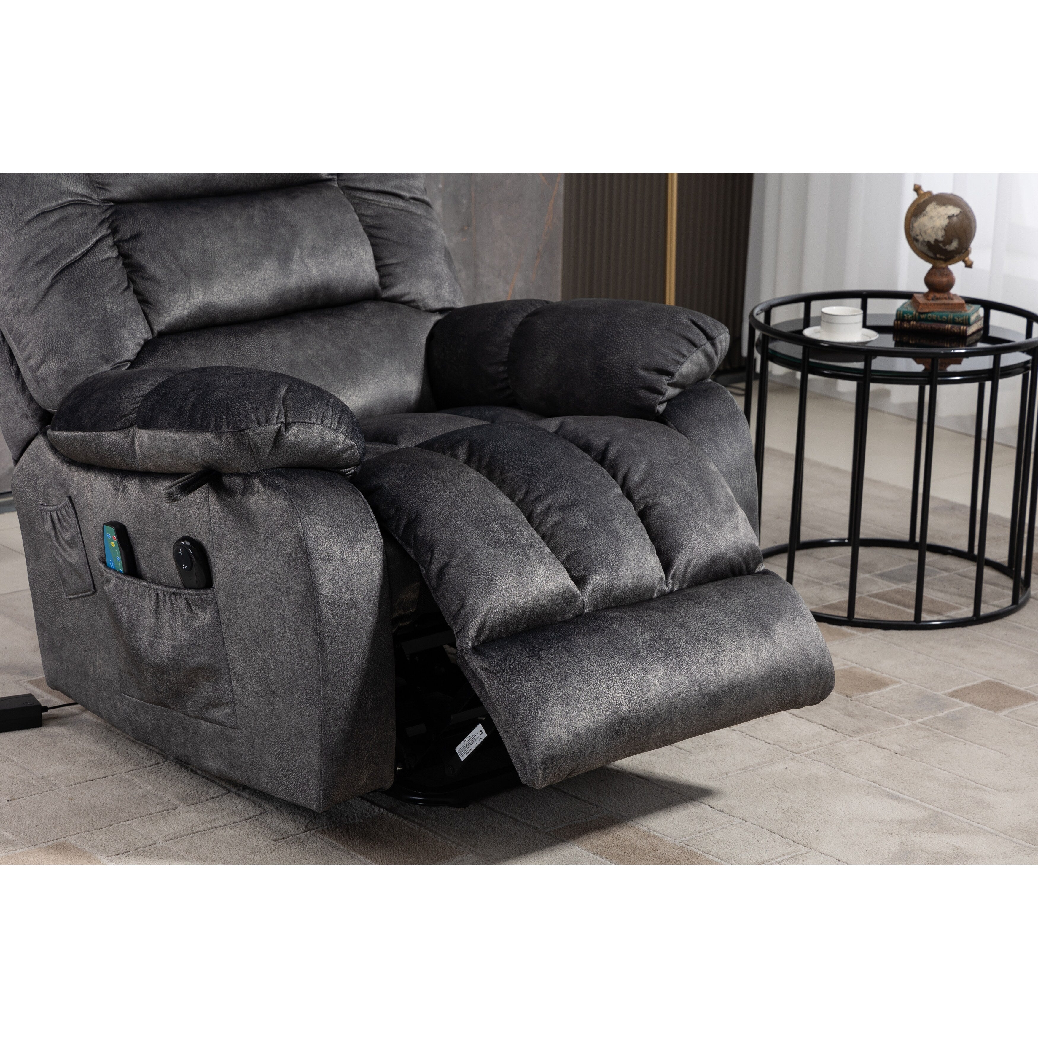 Fauteuil inclinable électrique surdimensionné en chenille gris Beacon avec massage à 8 points et chauffage lombaire