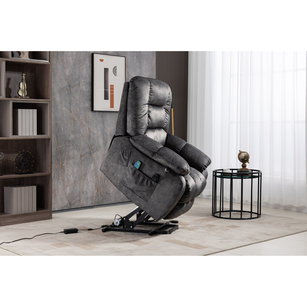 Fauteuil inclinable électrique surdimensionné en chenille gris Beacon avec massage à 8 points et chauffage lombaire