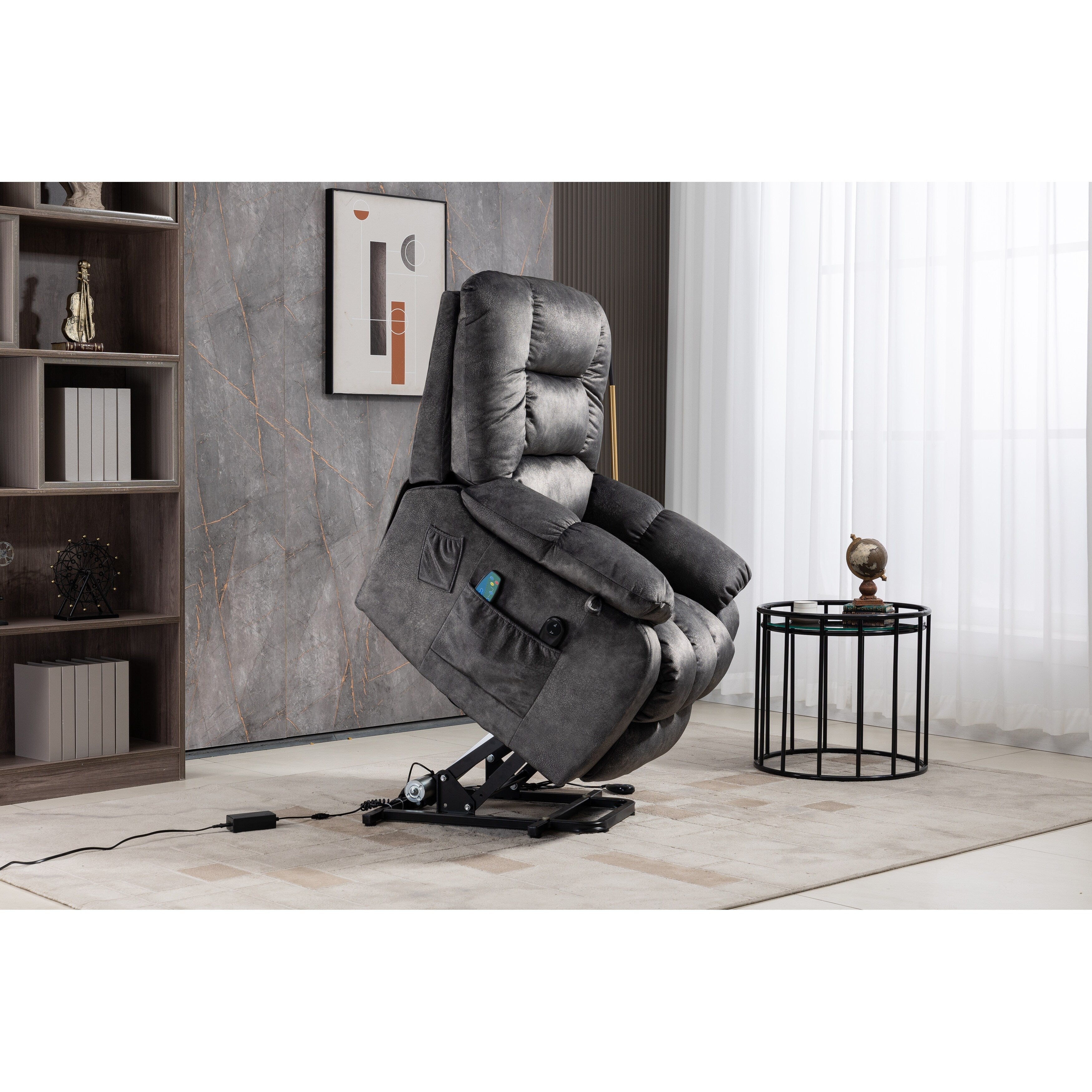 Fauteuil inclinable électrique surdimensionné en chenille gris Beacon avec massage à 8 points et chauffage lombaire