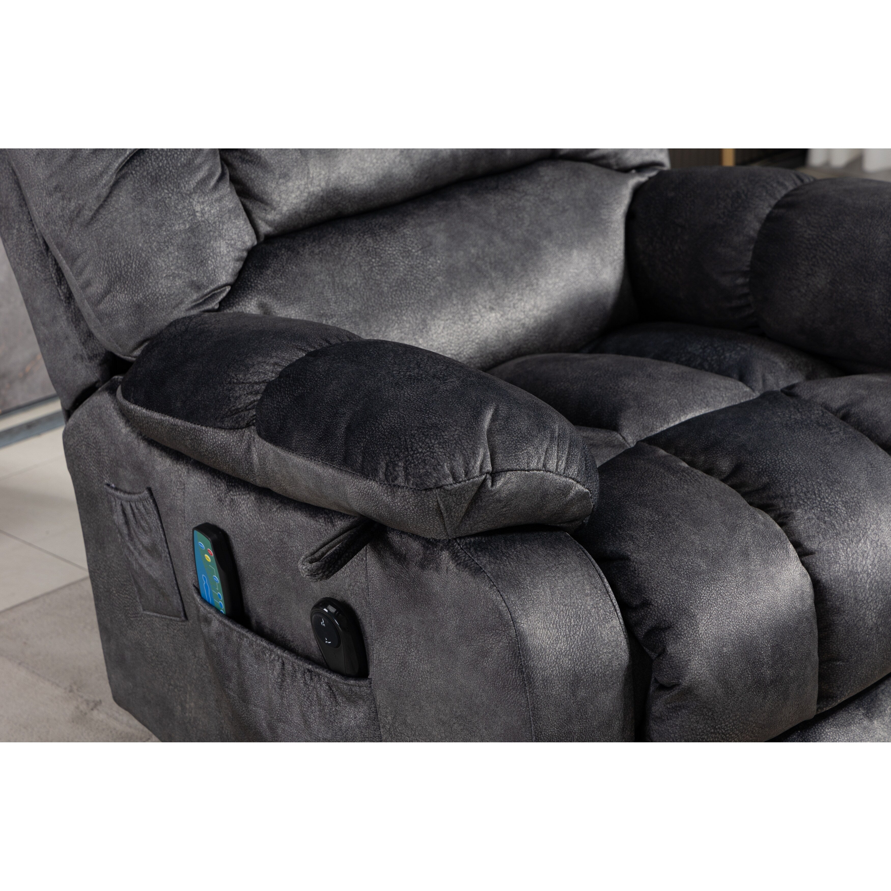 Fauteuil inclinable électrique surdimensionné en chenille gris Beacon avec massage à 8 points et chauffage lombaire