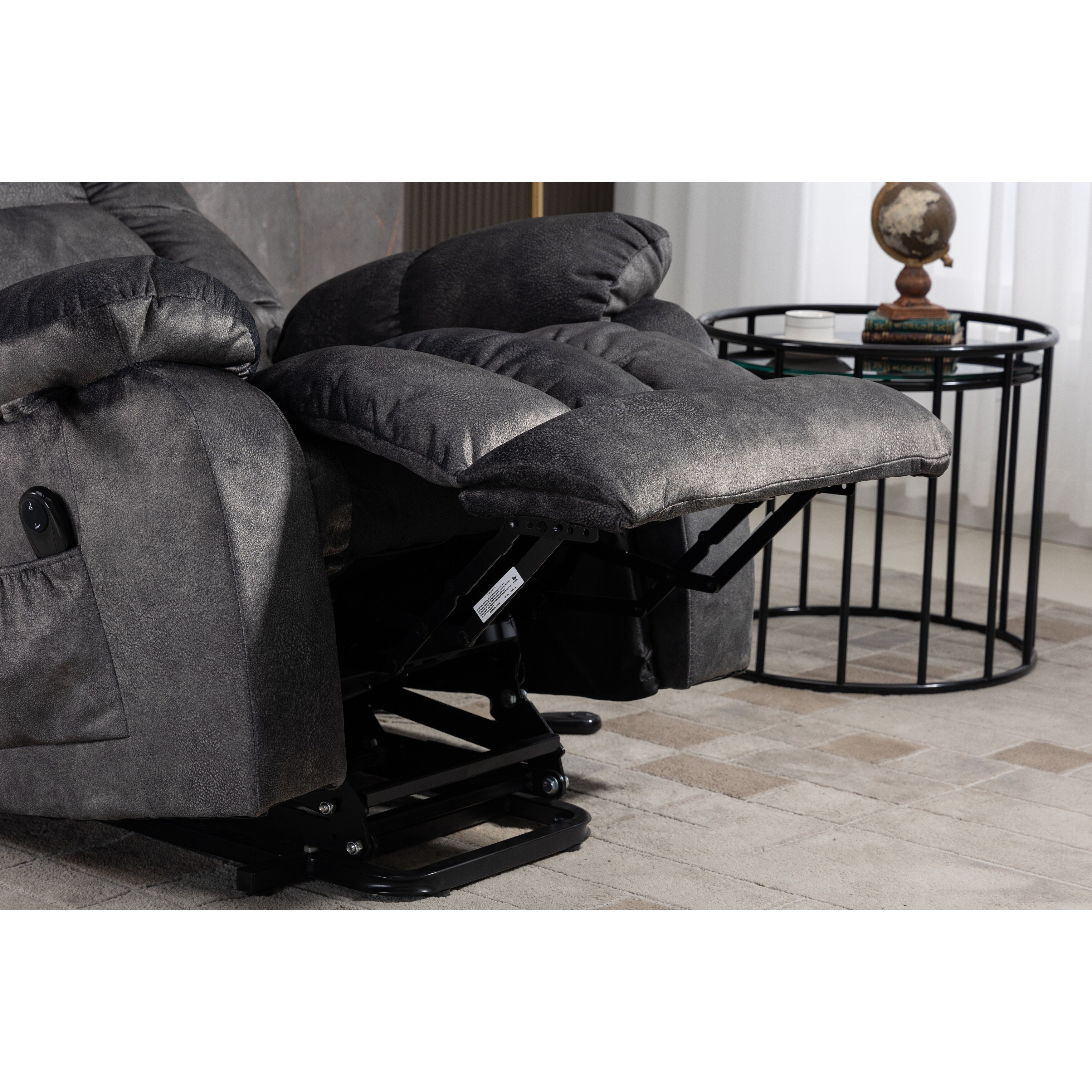 Fauteuil inclinable électrique surdimensionné en chenille gris Beacon avec massage à 8 points et chauffage lombaire