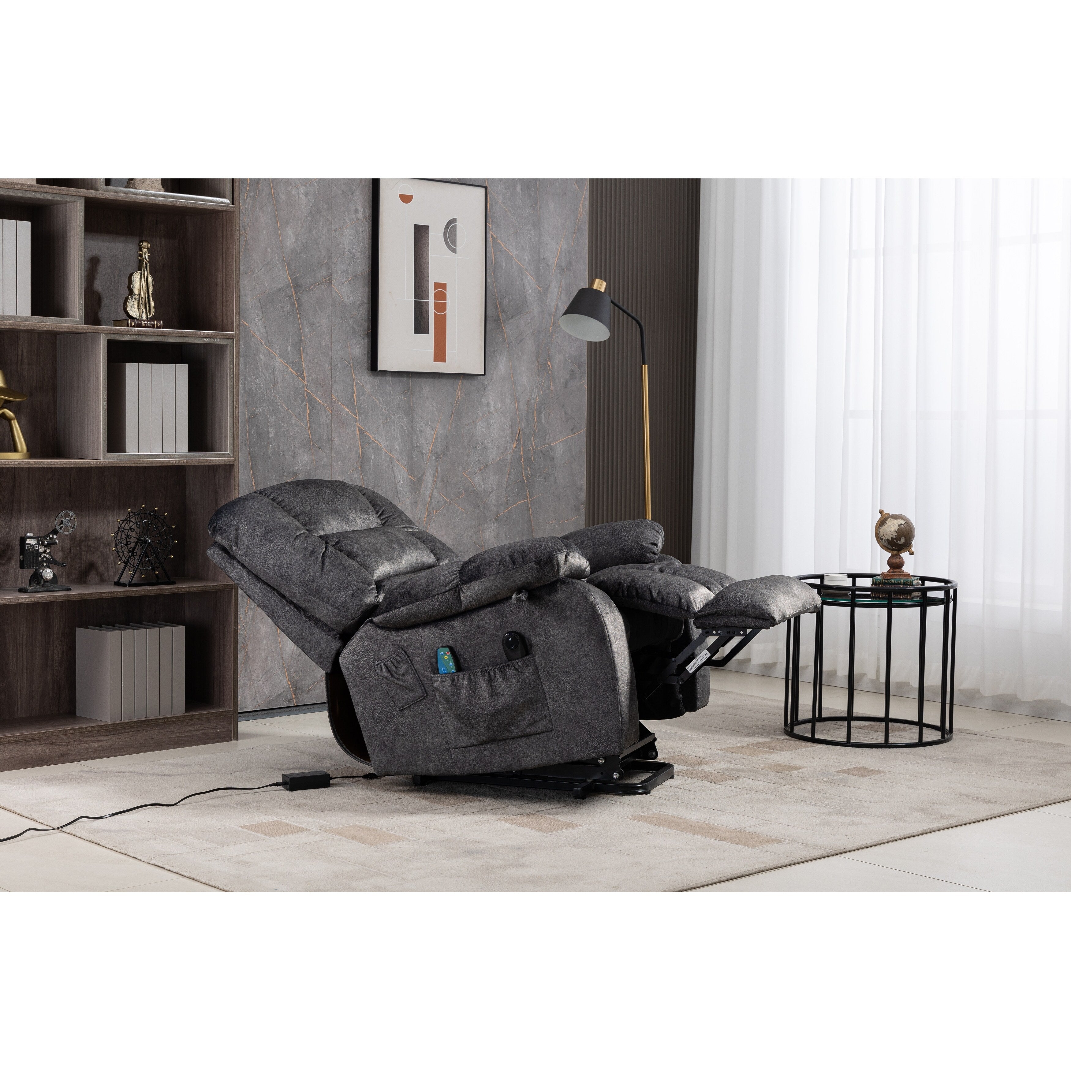Fauteuil inclinable électrique surdimensionné en chenille gris Beacon avec massage à 8 points et chauffage lombaire