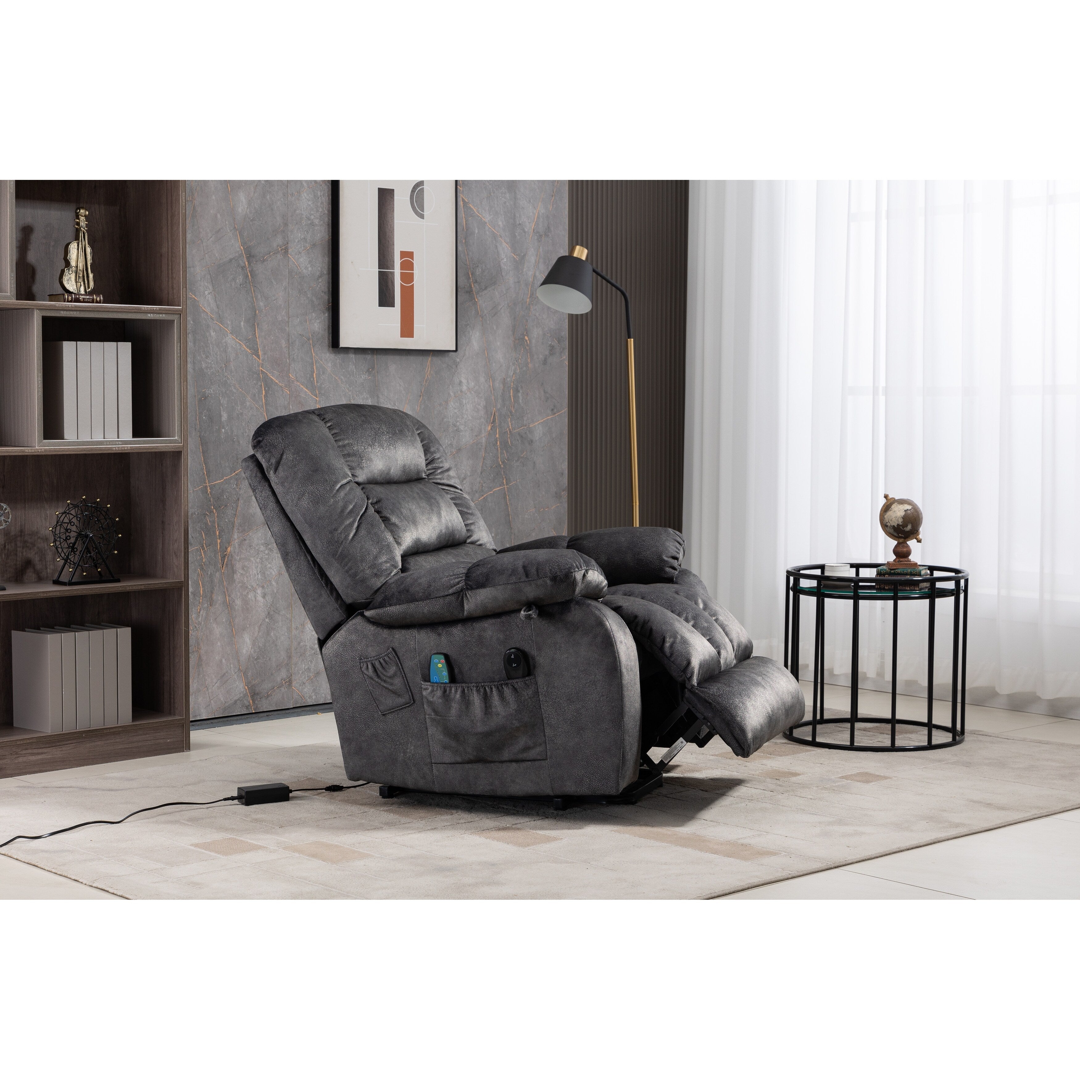Fauteuil inclinable électrique surdimensionné en chenille gris Beacon avec massage à 8 points et chauffage lombaire