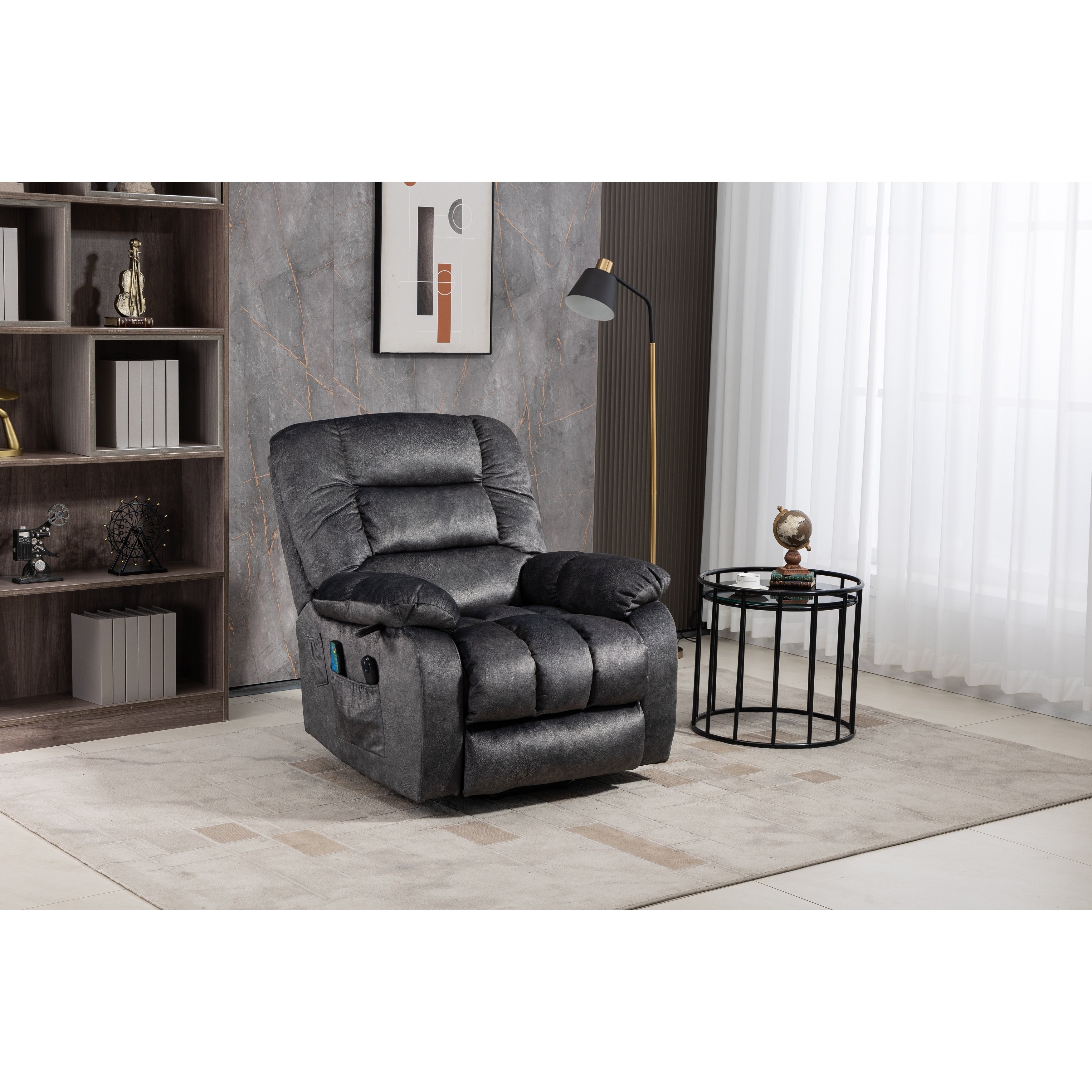 Fauteuil inclinable électrique surdimensionné en chenille gris Beacon avec massage à 8 points et chauffage lombaire