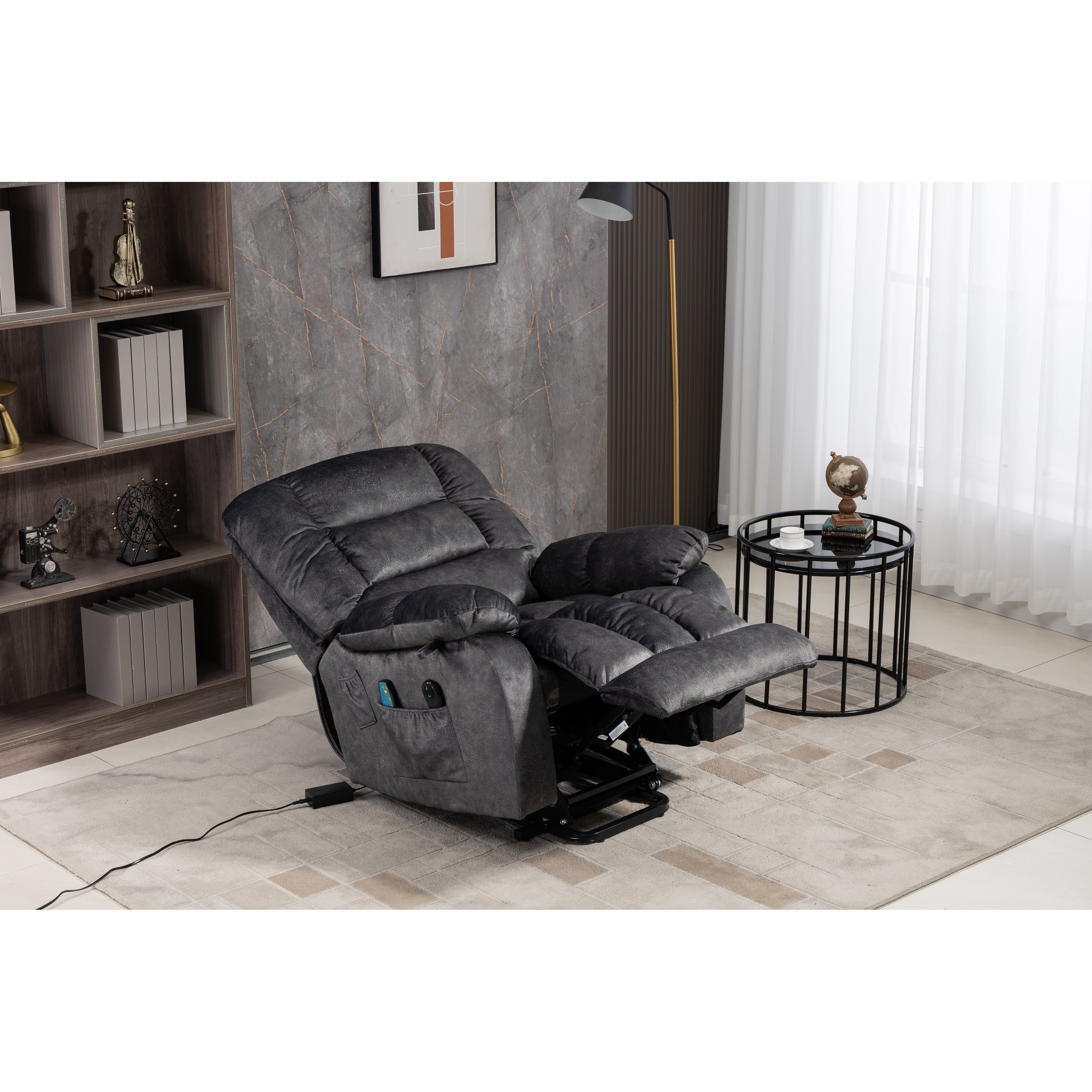 Fauteuil inclinable électrique surdimensionné en chenille gris Beacon avec massage à 8 points et chauffage lombaire