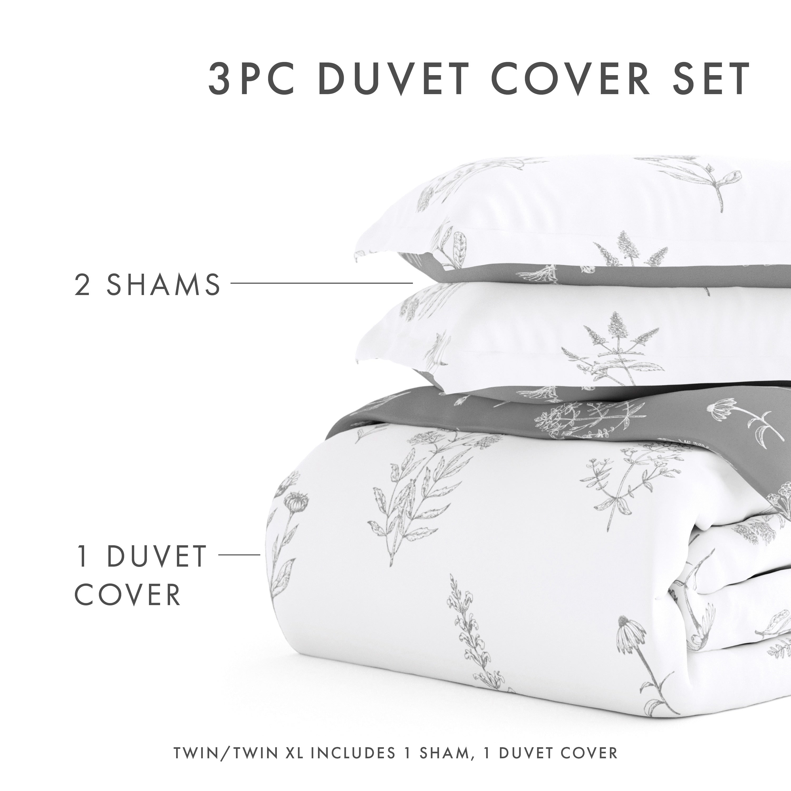 Parure de lit réversible 3 pièces à motif floral botanique ultra doux Becky Cameron