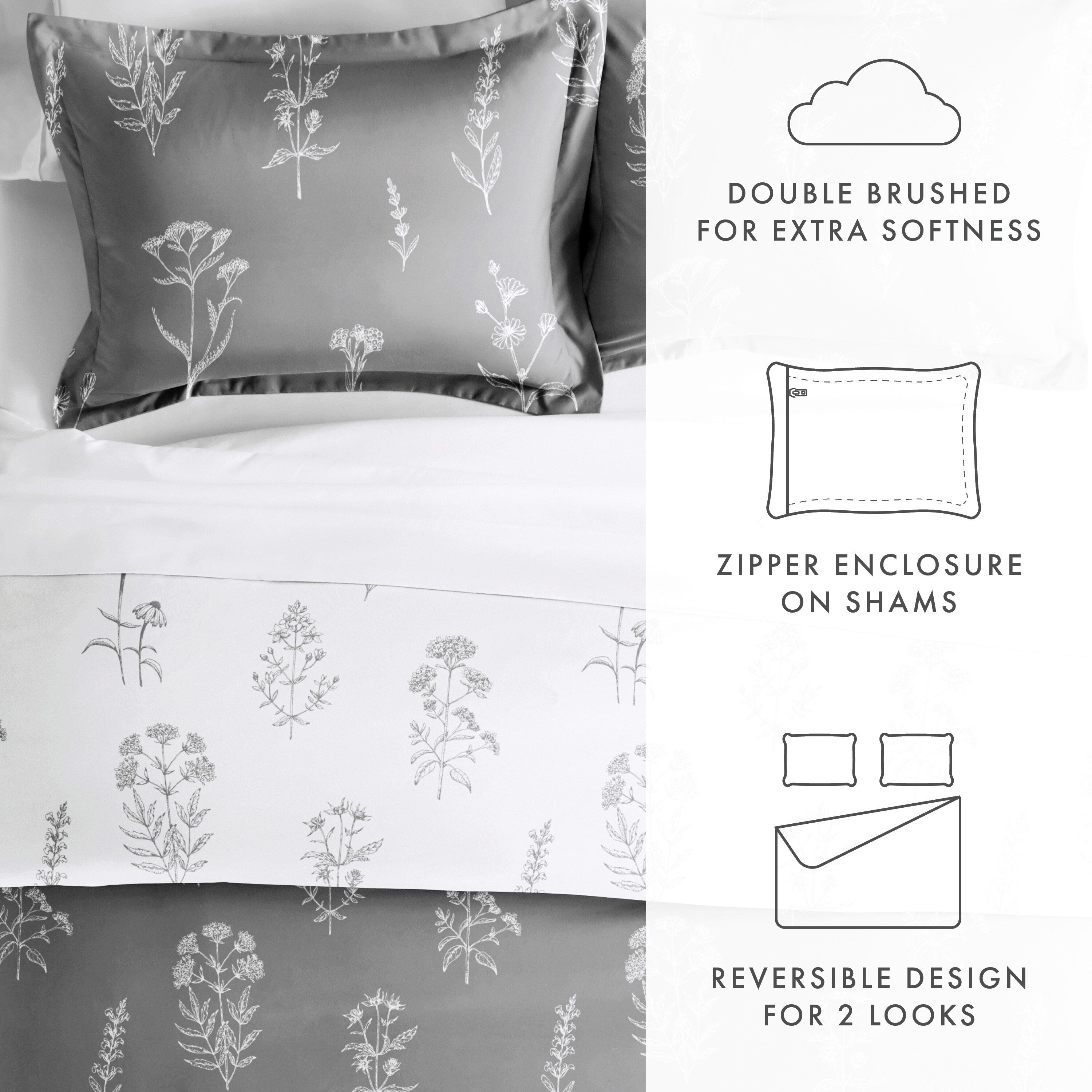 Parure de lit réversible 3 pièces à motif floral botanique ultra doux Becky Cameron