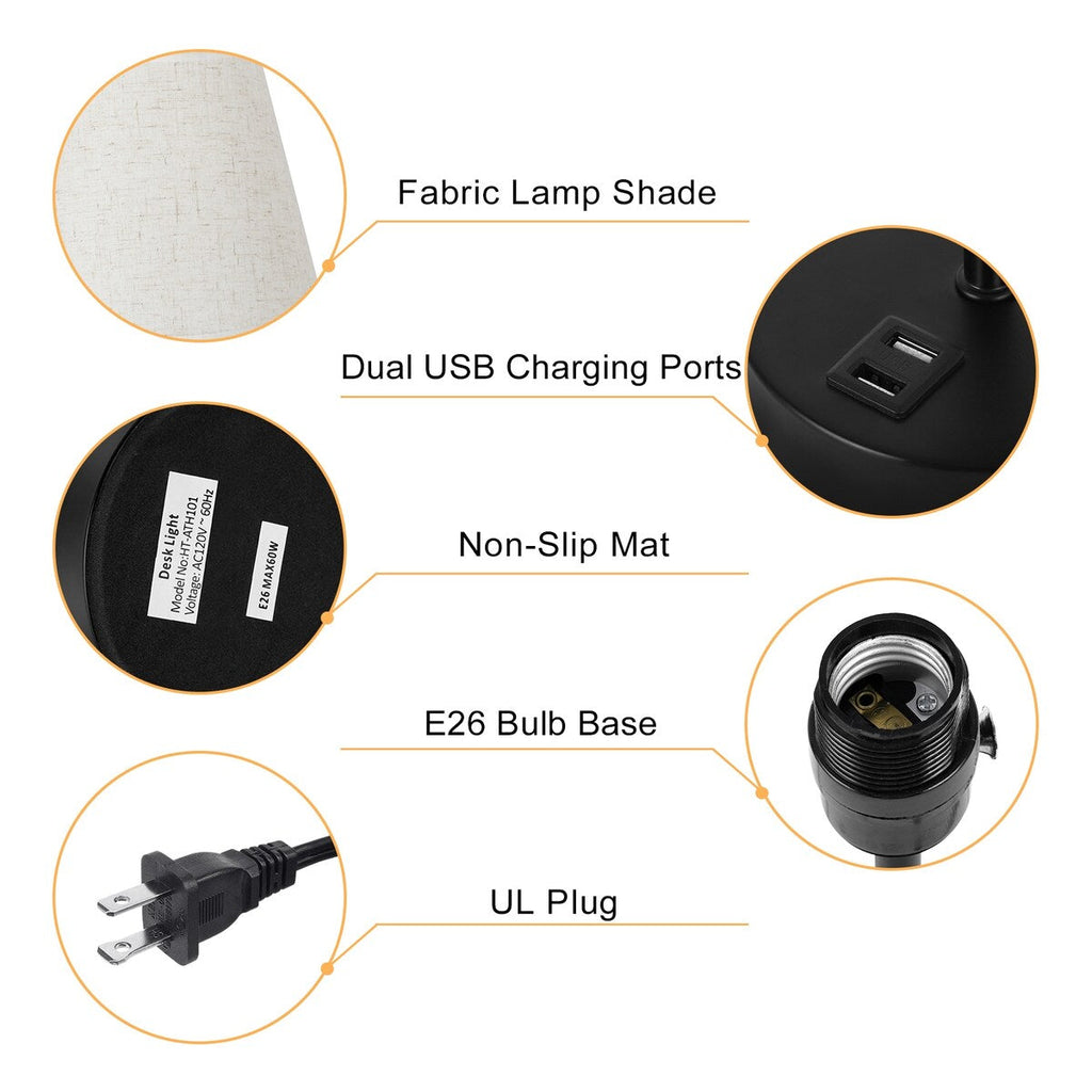 Lot de 2 lampes de chevet avec ports USB - 2 pièces