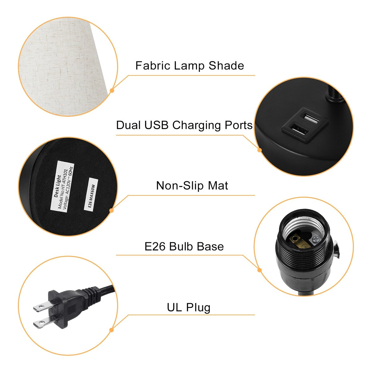 Lot de 2 lampes de chevet avec ports USB - 2 pièces