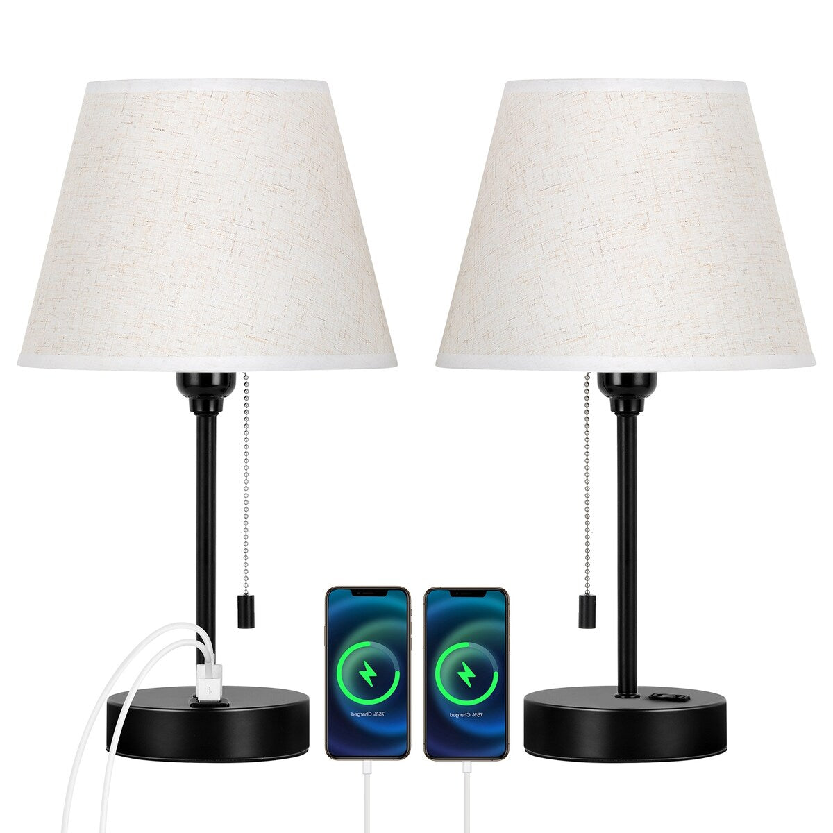 Lot de 2 lampes de chevet avec ports USB - 2 pièces