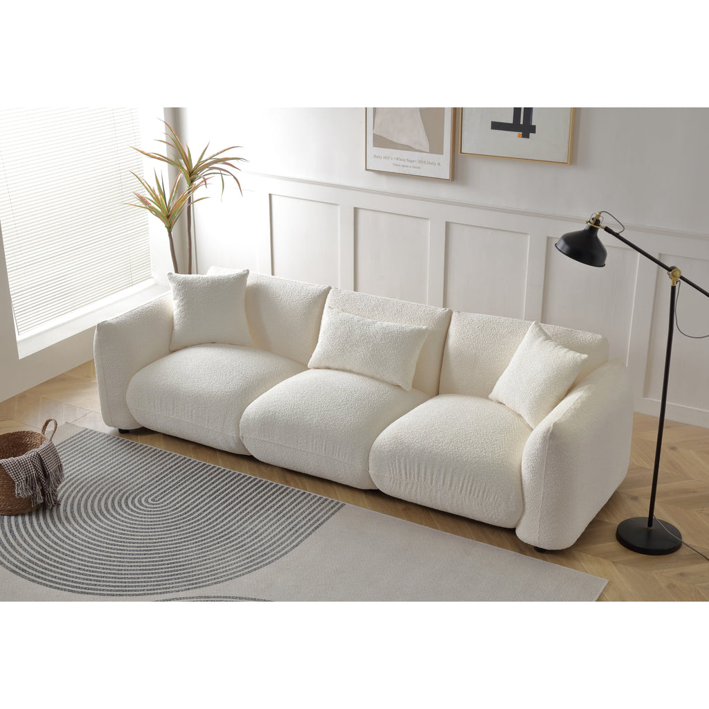 Canapé en tissu bouclé beige 102,36'' avec oreillers et coussin épais