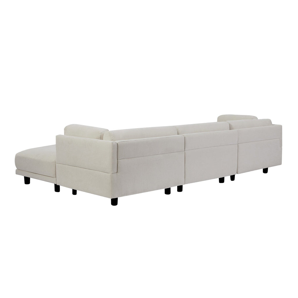 Canapé sectionnel en L beige 102,4 en polyester avec repose-pieds réversible, coussins épais et pieds en plastique résistants.