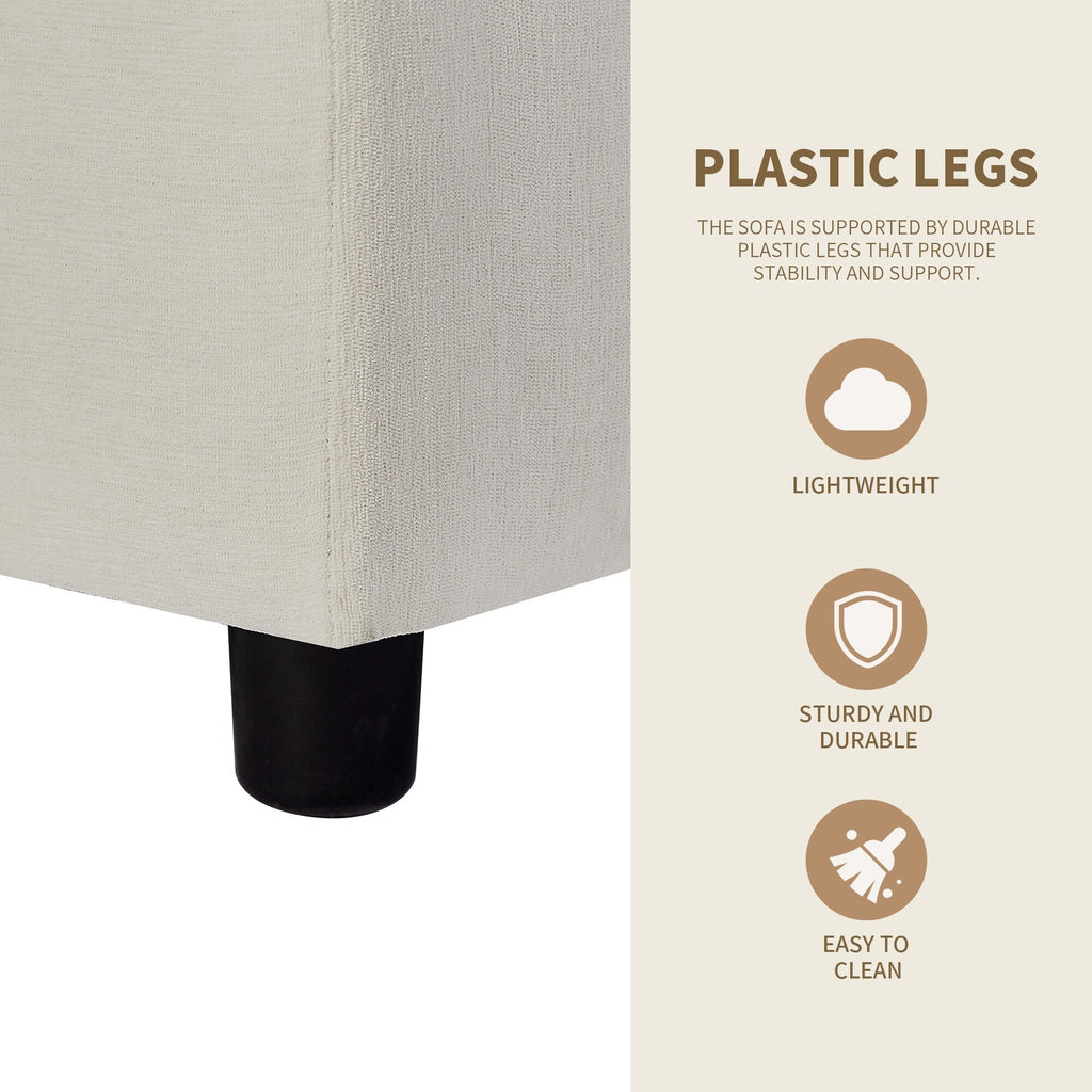 Canapé sectionnel beige en polyester en forme de L de 102,4 po avec repose-pieds réversible, coussins épais et pieds en plastique résistants