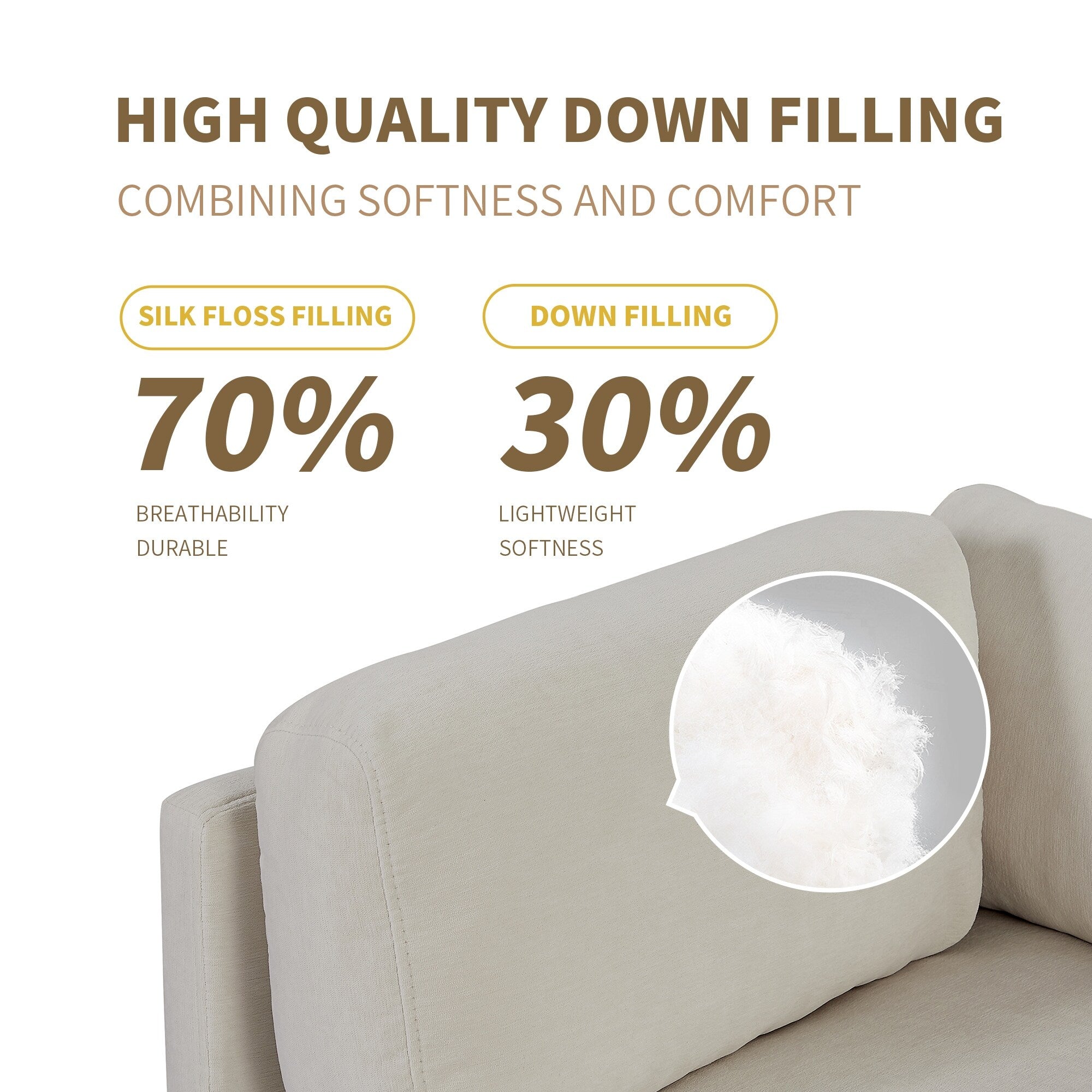 Canapé 3 places en L beige 102,4 pouces en polyester avec repose-pieds réversible, coussins épais et pieds en plastique résistants