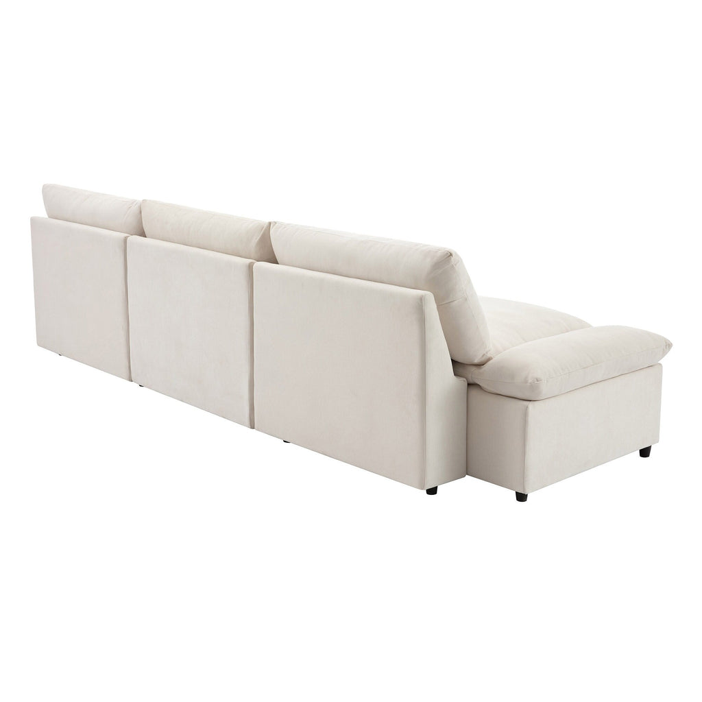 Canapé 3 places beige 119,5" en polyester avec 2 rangements et pieds en bois d'hévéa pour le salon