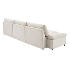 Canapé 3 places beige 119,5" en polyester avec 2 rangements et pieds en bois d'hévéa pour le salon