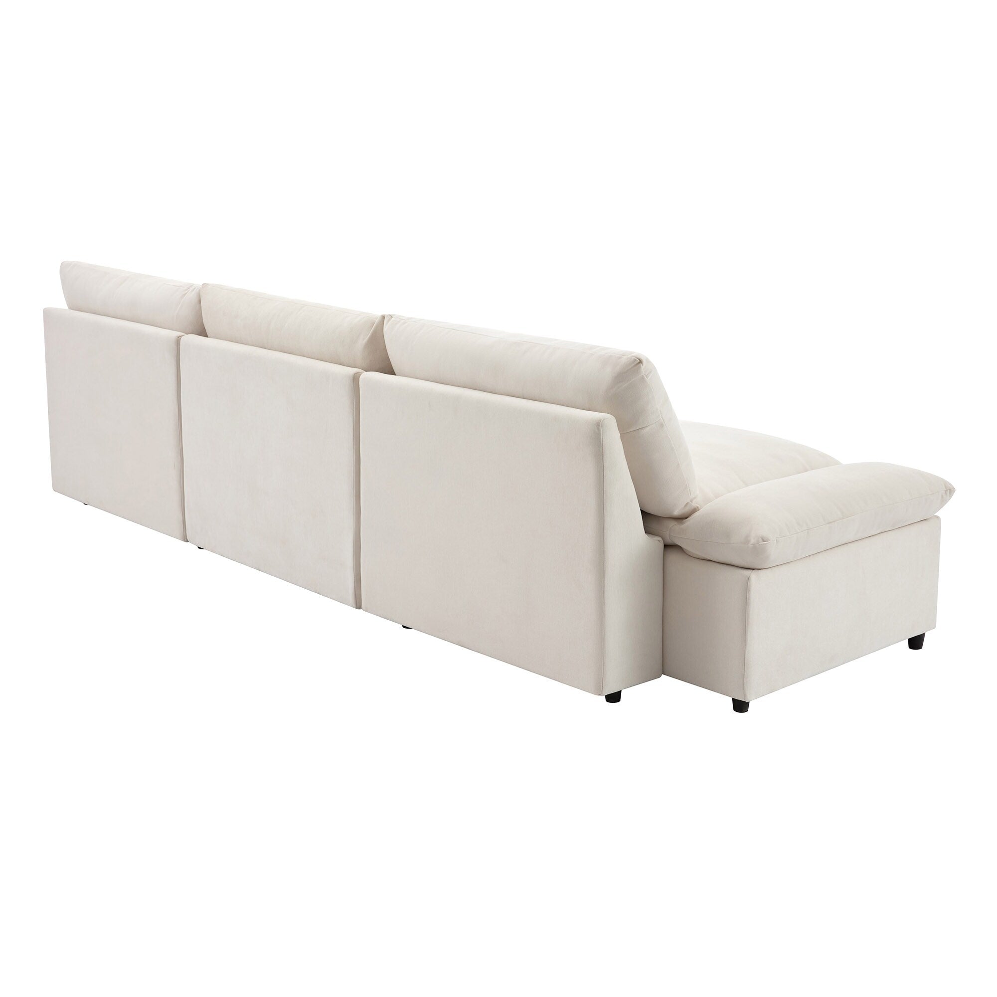 Canapé 3 places beige 119,5" en polyester avec 2 rangements et pieds en bois d'hévéa pour le salon
