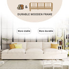 Canapé 3 places beige 119,5" en polyester avec 2 rangements et pieds en bois d'hévéa pour le salon