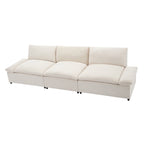 Canapé 3 places beige 119,5" en polyester avec 2 rangements et pieds en bois d'hévéa pour le salon
