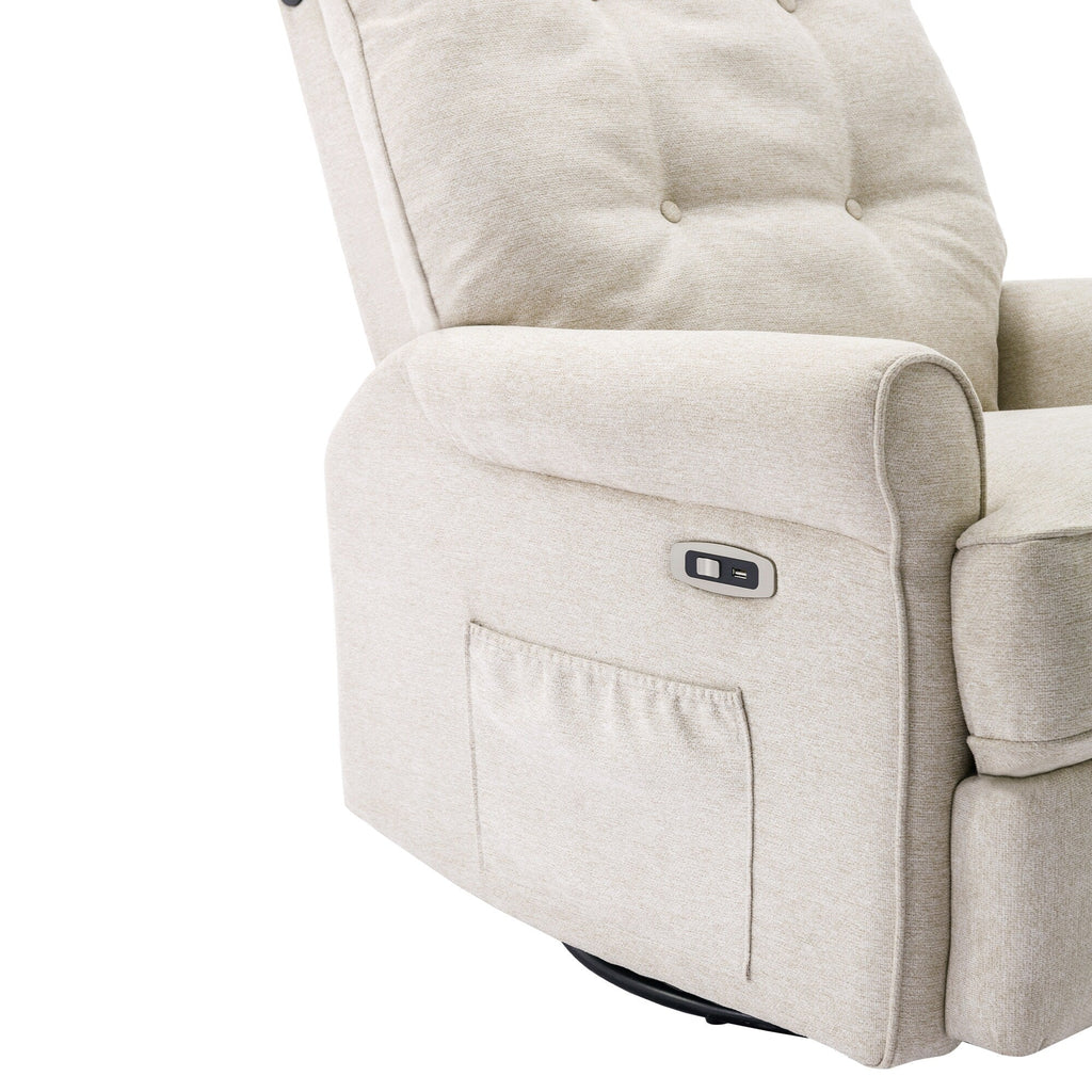 Fauteuil inclinable pivotant à 270° beige avec ports de chargement USB, lampe tactile, base à bascule et poche de rangement latérale