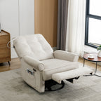 Fauteuil inclinable pivotant à 270° beige avec ports de chargement USB, lampe tactile, base à bascule et poche de rangement latérale