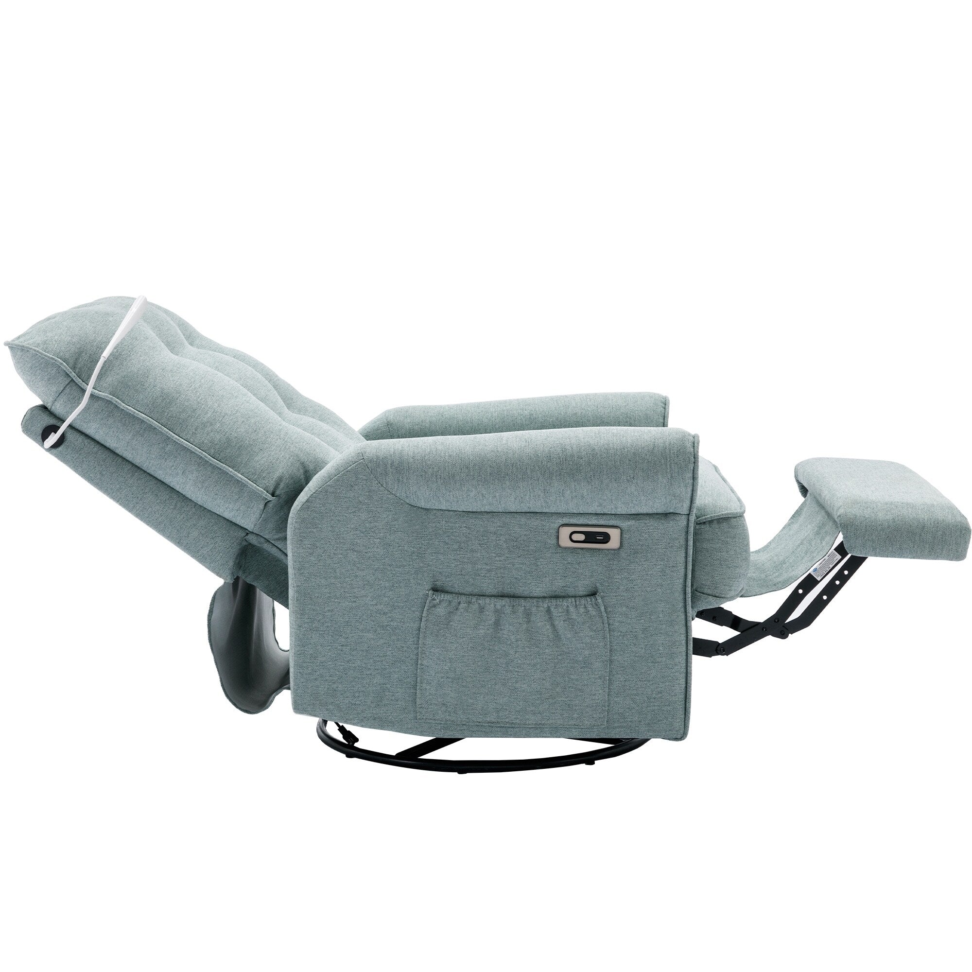 Fauteuil inclinable pivotant à 270° beige avec ports USB, base basculante, poche latérale et lampe tactile pour un usage domestique