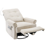 Fauteuil inclinable pivotant à 270° beige avec ports USB, base basculante, poche latérale et lampe tactile pour salon/chambre