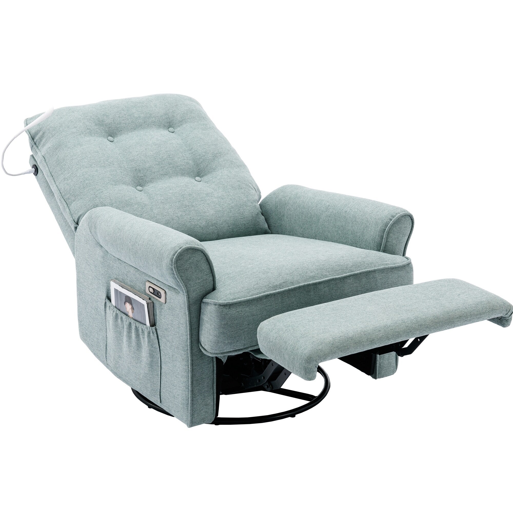 Fauteuil inclinable pivotant à 270° beige avec ports USB, base basculante, poche latérale et lampe tactile pour salon/chambre