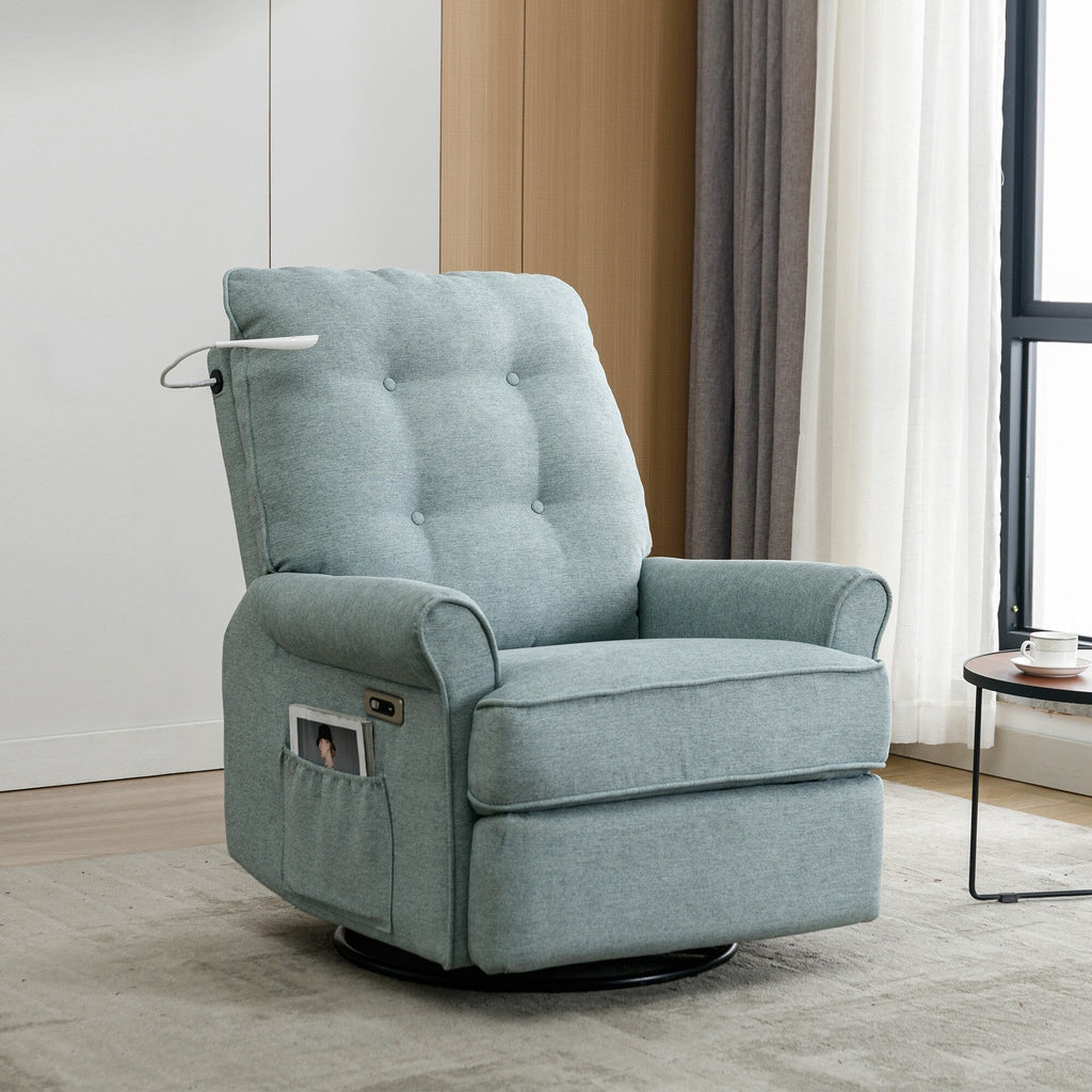 Fauteuil inclinable pivotant à 270° beige avec ports USB, base basculante, poche latérale et lampe tactile pour salon/chambre